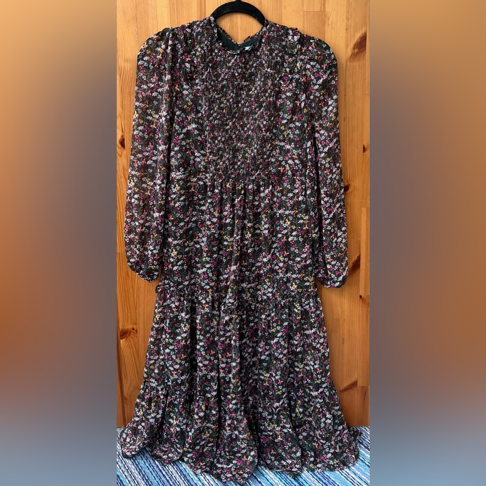 Draper James RSVP Womens Green Floral Long Sleeve Fit& Flare Maxi Dress -Size XS